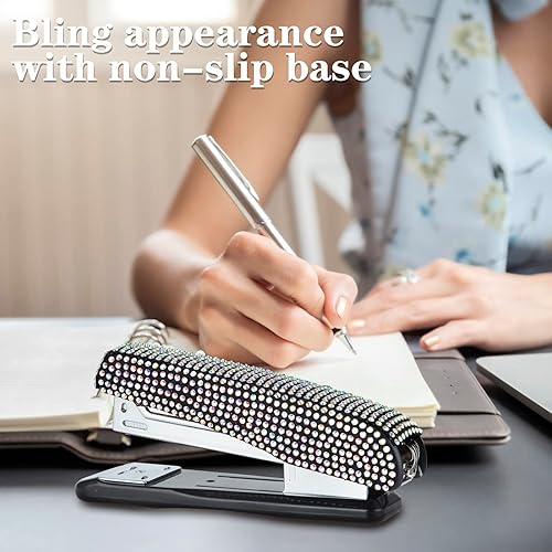 Miniatura 2 de Grapadora de escritorio de oficina con diamantes brillantes, hecha a mano, artículos de papelería de moda para oficina, escuela, hotel, hogar (color