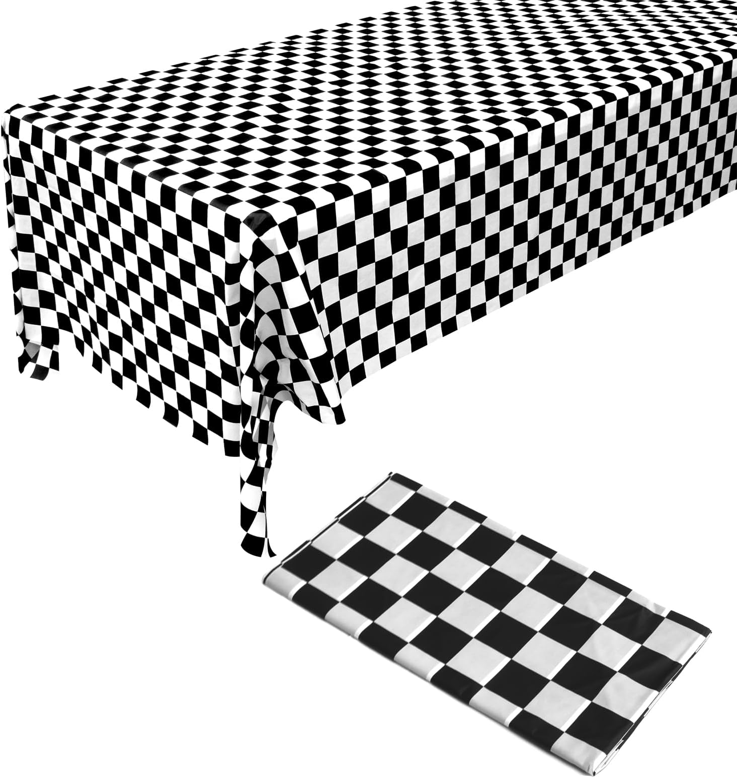 108" X 54" Black and White Rectangular Checkerboard Table Cloth Disposable Plastic Tablecloth for 8ft Long Rectangle Tables, Waterproof Table Covers for Party Supplies,Picnic,Birthday Party Decor