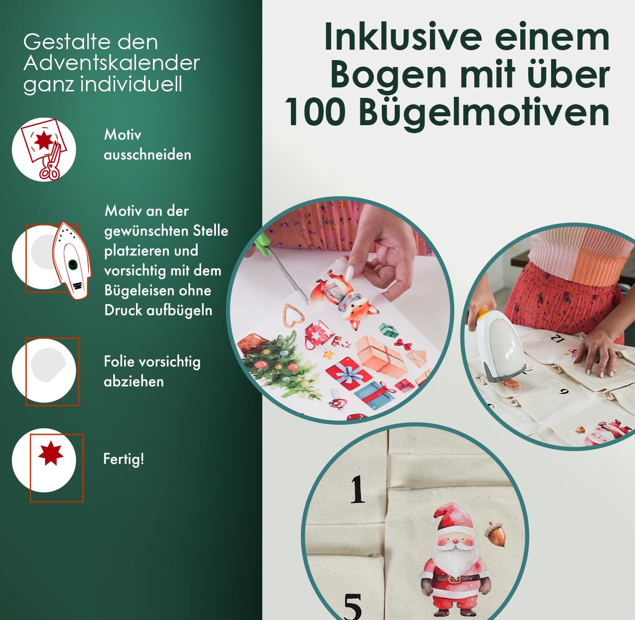 Stoff Adventskalender Zum Befüllen 120x70 Cm - 24 Taschen Baumwolle
