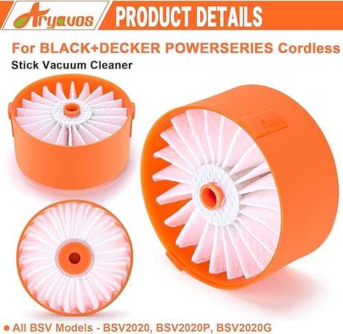 Miniatura 3 de Filtro de repuesto para aspiradora inalámbrica Black Decker BSV2020G BSV2020P BSVF1 Powerserie, paquete de 6 filtros HEPA BSV2020 con cepillo de