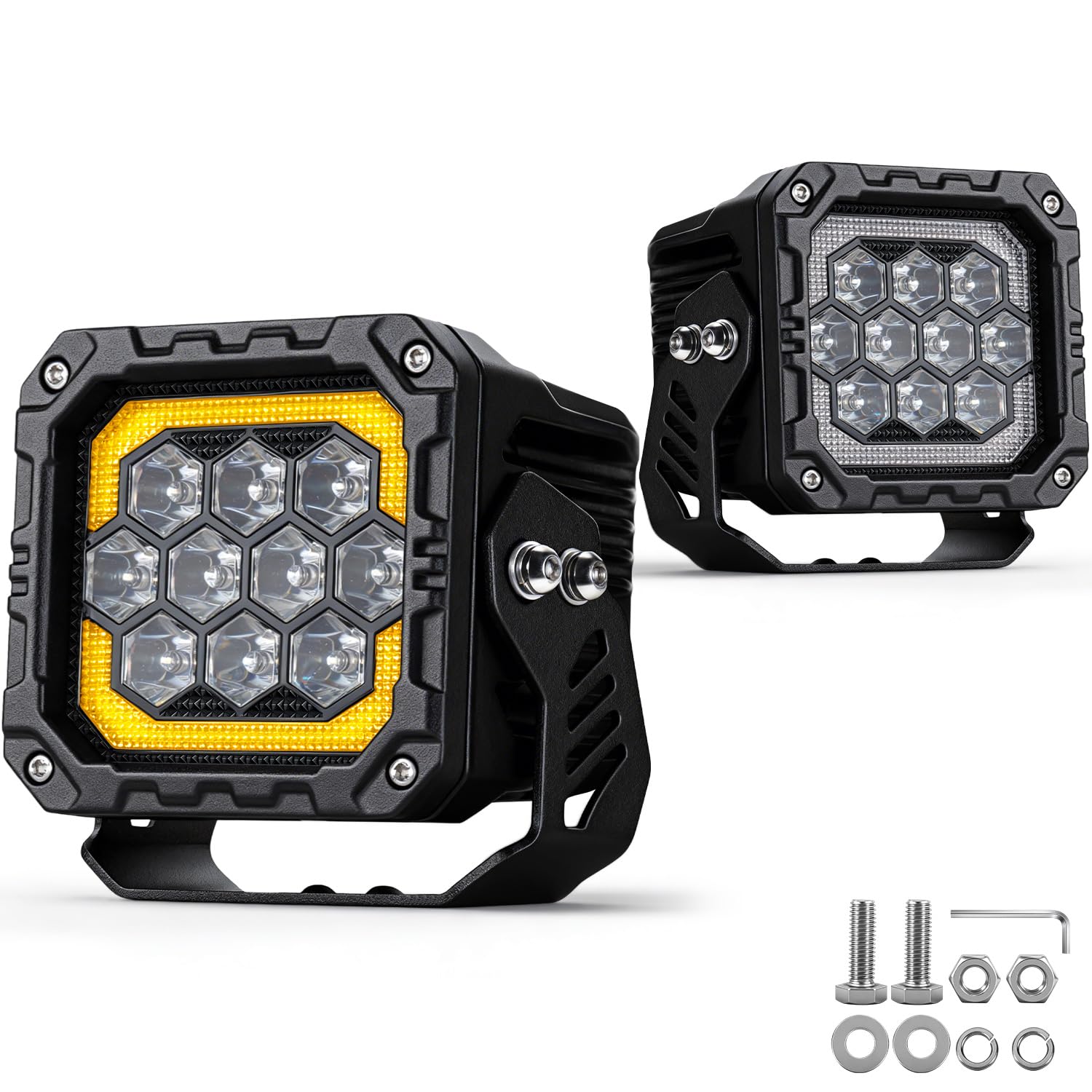Antom Faro LED 41000LM 9 LEDs Trabajo 9-60V 270°, IP68 Impermeable Homologado ECE, Luz Blanca Ámbar Flash, Soporte Ajustable para Jeep, 4x4, Camión, Moto, ATV, Off-Road