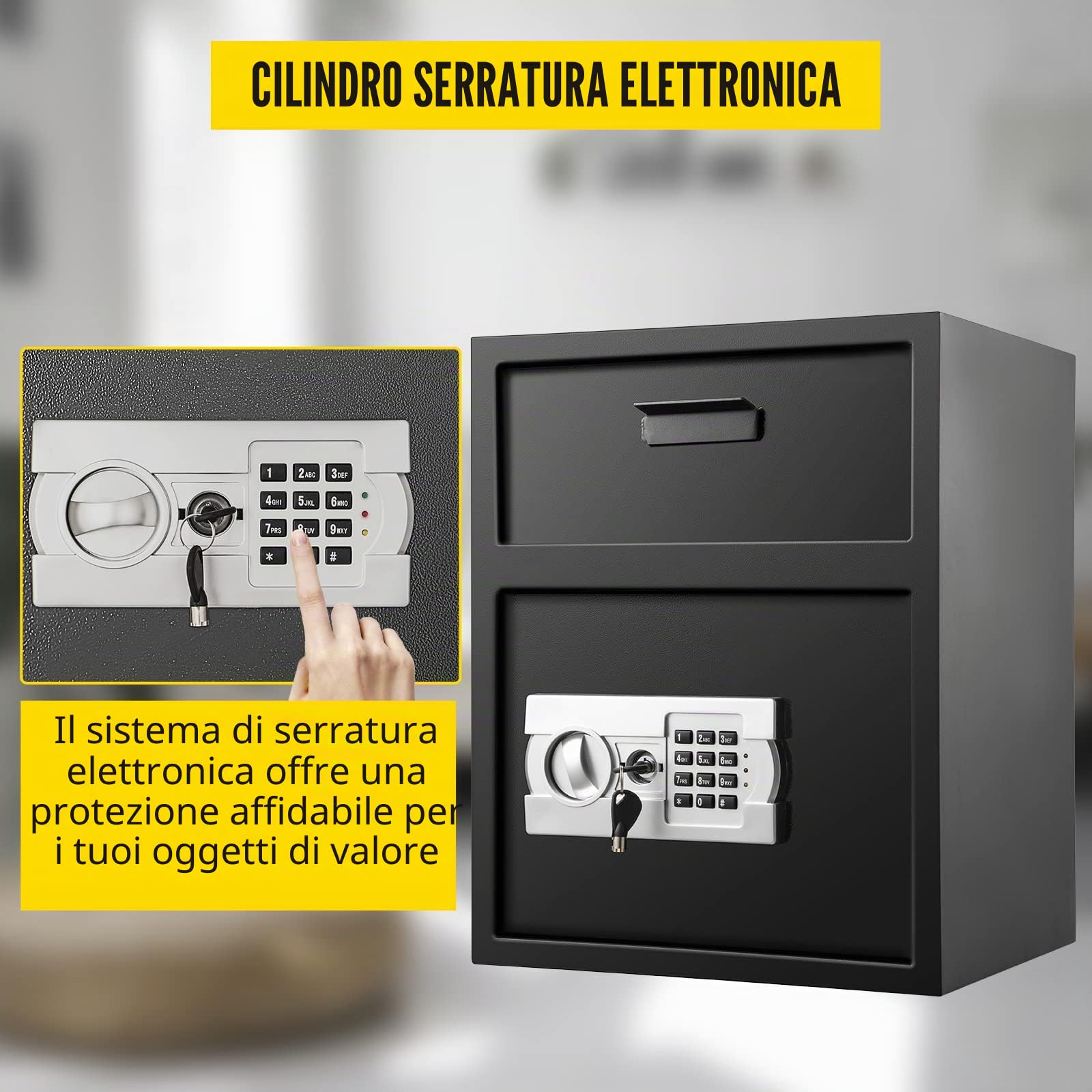 VEVOR Cassaforte da Armadio 36x30x45CM, da Mobile Con Slot di Rilascio, da Cassetto in Acciaio, Elettronica Con Borsa per Documenti Ignifuga, per Gioielli, Contanti