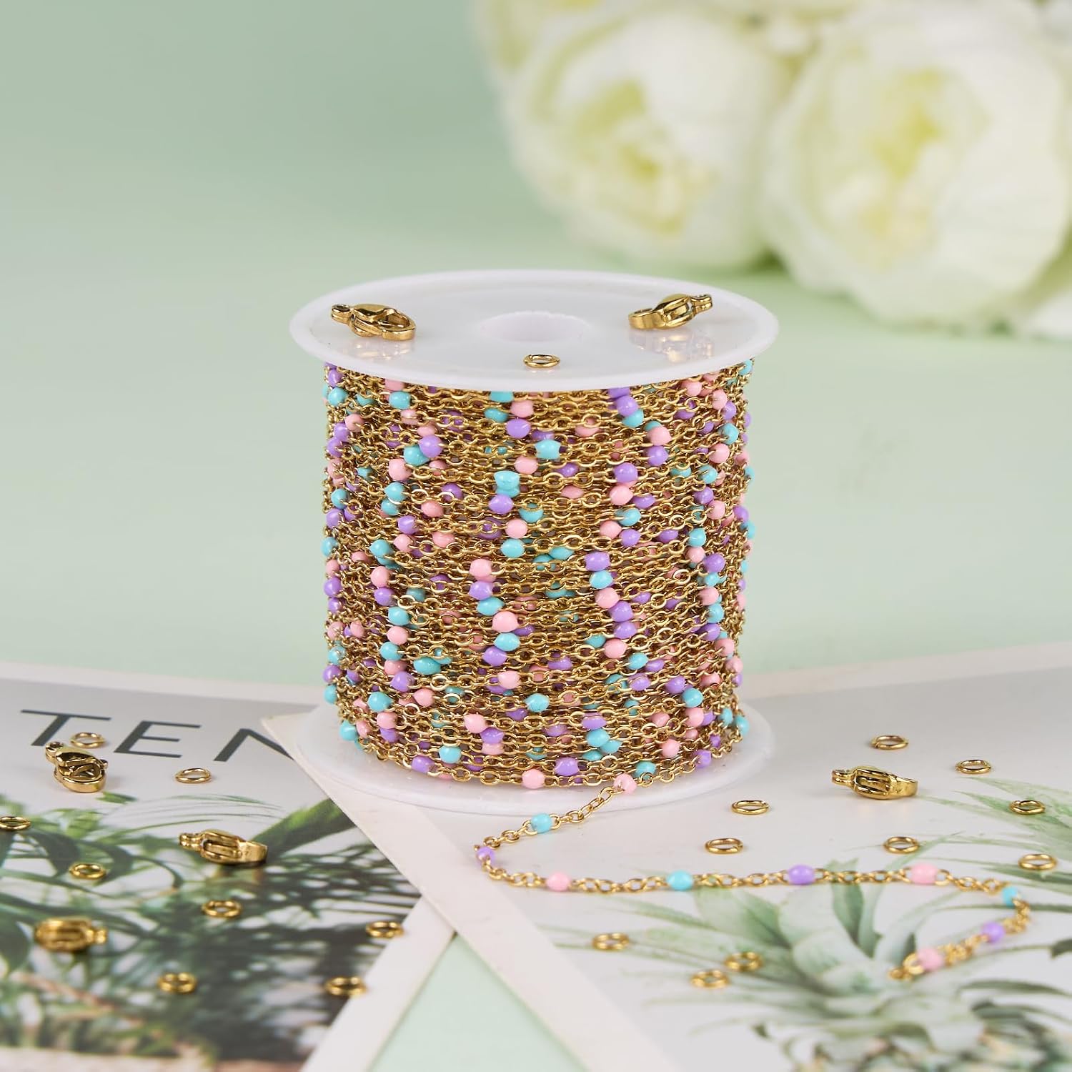 UMAOKANG 33 Feet Colorful Enamel Bead Chains for Jewelry Making