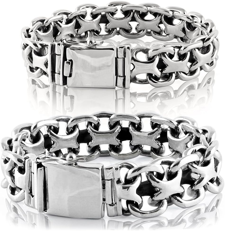 VY JEWELRY X Biker - Heavy Solid 925 Sterling Silver Bracelet for Men Width 15/20mm - Lengths 7" to 11"