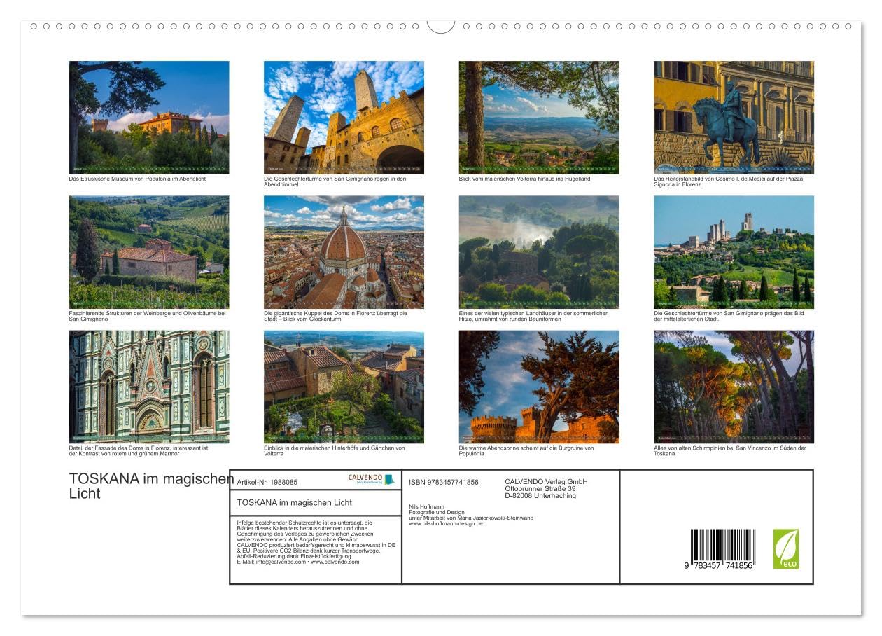 TOSKANA im magischen Licht (hochwertiger Premium Wandkalender 2026 DIN A2 quer), Kunstdruck in Hochglanz: Italiens lichtvolle Region fasziniert! (CALVENDO Orte)