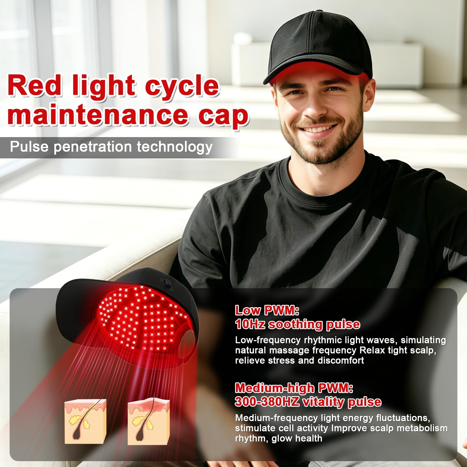Cuffia LLLT per la cura dei capelli con luce rossa 660, 850 e 940 nm