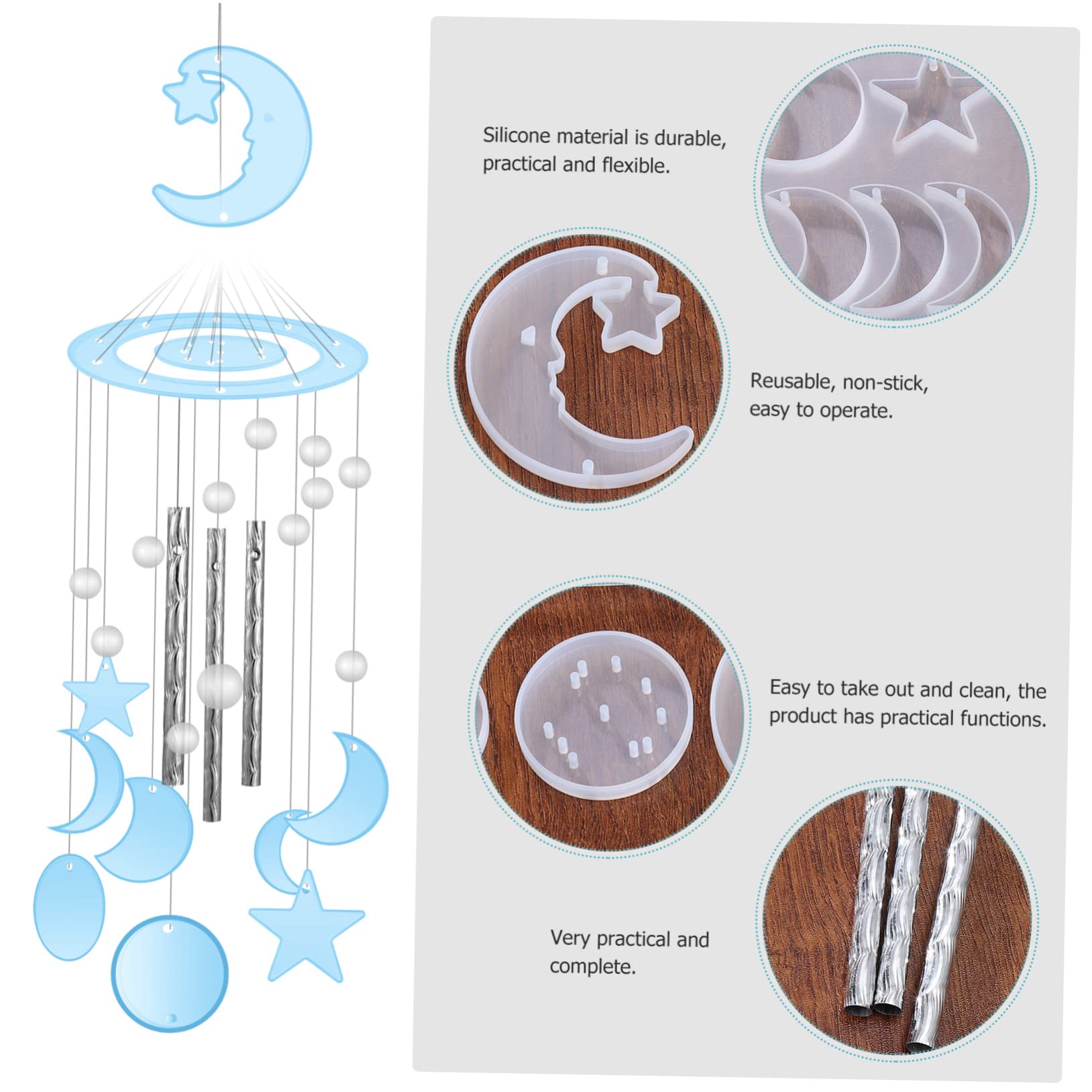 SHINEOFI 4sets Completo Di Stampo Silicone Per Eolici Kit Fai Da Te Per Creare Wind Chimes Materiale Flessibile Per Progetti Creativi Inclusa Guida Inglese Per Attività