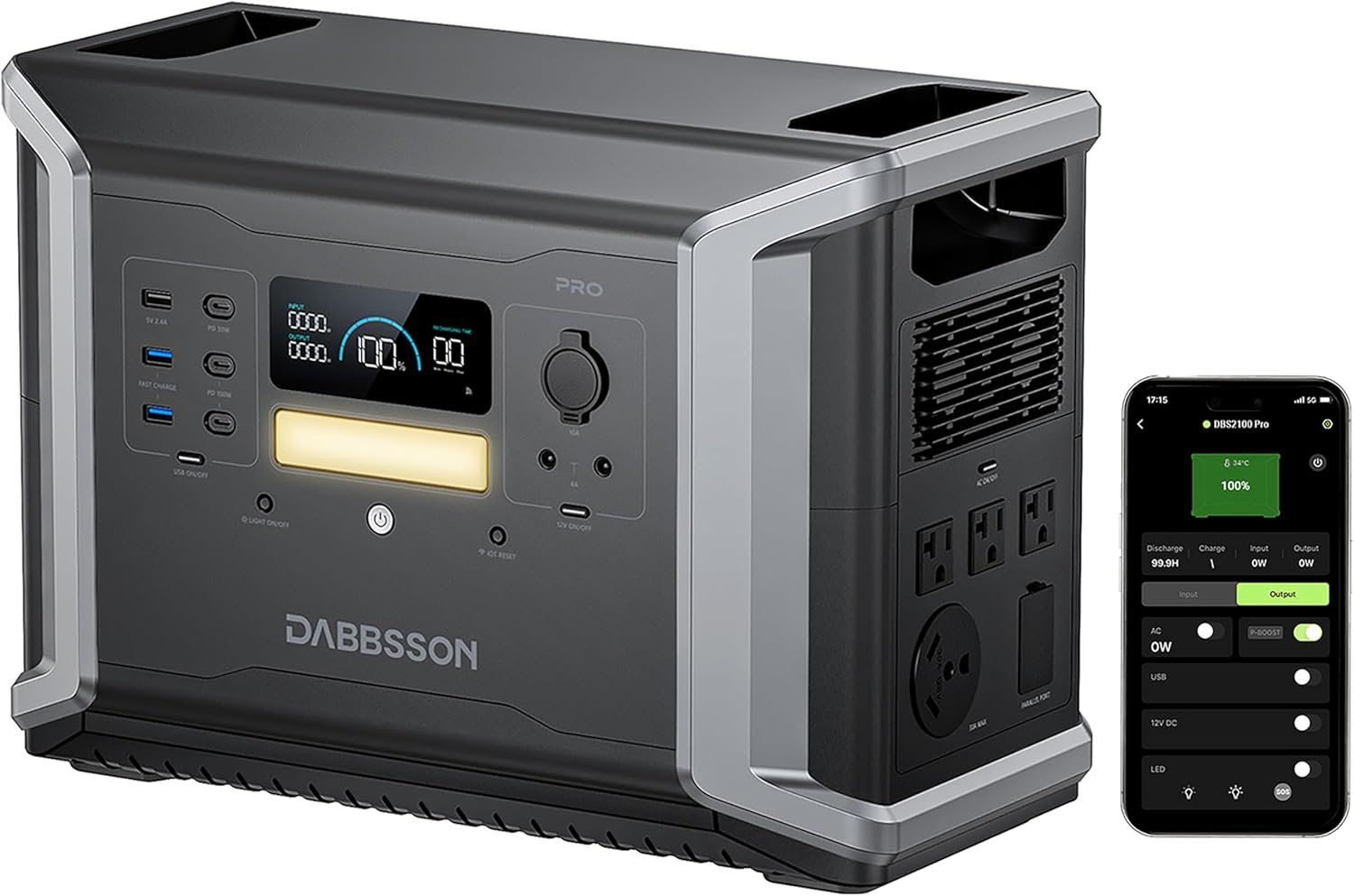 Dabbsson Portable Power Station 2150Wh 2400W,Expandable to 4600W 12.9kWh,NEMA TT-30 Port,100W USB-C,Support AC & Solar Charging Together, EPS 15ms,DBS 2100Pro Solar Generator for Home Backup,2024 New