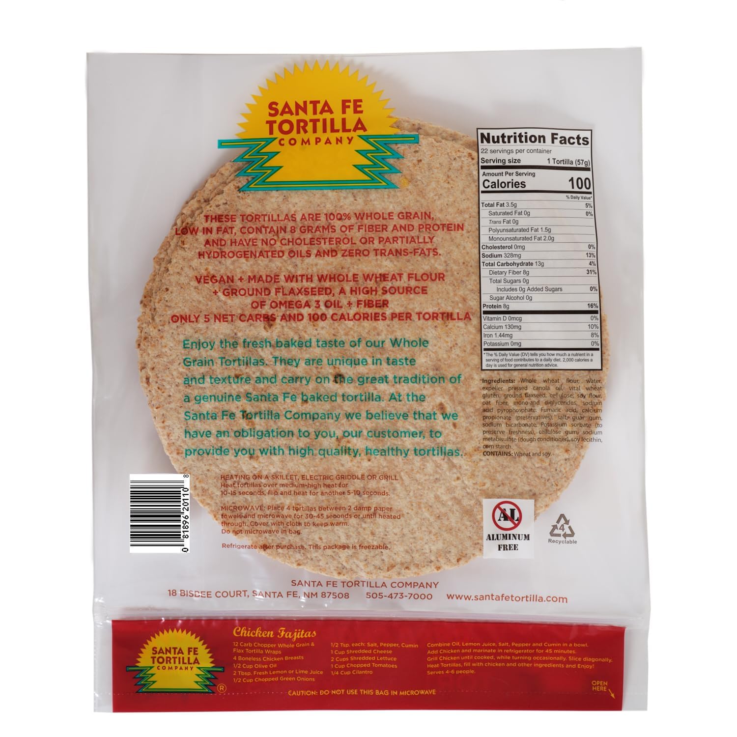 Santa Fe Tortilla Company Carb Chopper 9in Keto-Friendly Low-Carb Tortilla Wraps (22ct) - 5 Net Carbs, 100 Calories, 8g Fiber & Protein, 100% Whole Grain & Flax, Vegan, Heart-Healthy, No Trans Fats, Aluminum-Free, Kosher Certified, USA Made, Resealable Freshness 6-Pack Bundle