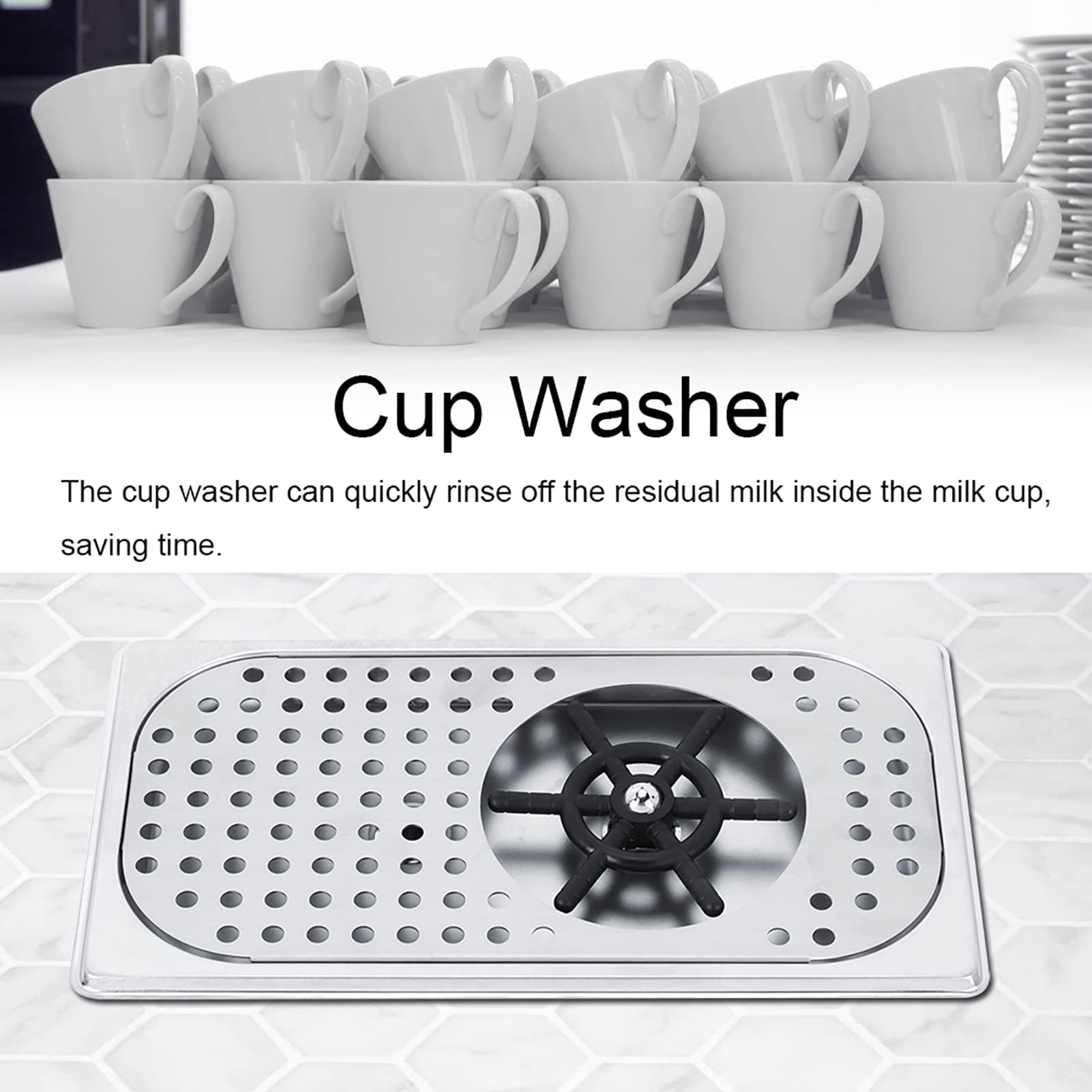 Ejoyous Lavavasos de Acero Inoxidable para Fregadero, 114 mm de Diámetro, Conexión G1/2 Pulgadas, Limpiador de Tazas y Botellas