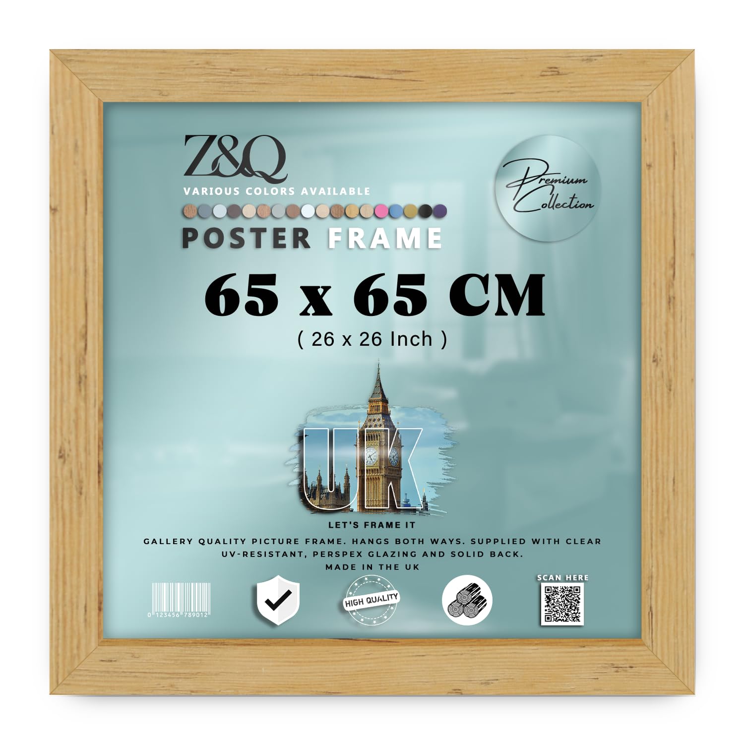 Z&Q | Strong MDF Wall Frame (65 x 65 CM) Artistic Home & Office Use, Decorative Wood Texture 26x26 Inch Hanging Picture Display, 650 x 650 mm [ Pine ]