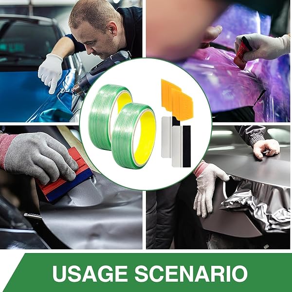 Set di pellicole per auto – 2 rotoli di nastro da taglio da 5 m senza graffi, con 2 spatole – Nastro adesivo senza torcere e attrezzi per pellicola vinilica, taglio di linee e design per auto - 5