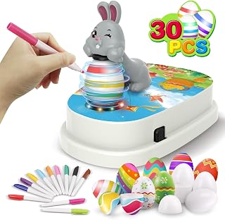 Engfa Easter Eggs Decorations Kit, Egg Decorator Spinner Easter Bunny Toy, Coloring Machine with 12 Dying Markers 30 Plastic Eggs and Slings, Easter Gift Sets for Kids Boys Girls Party