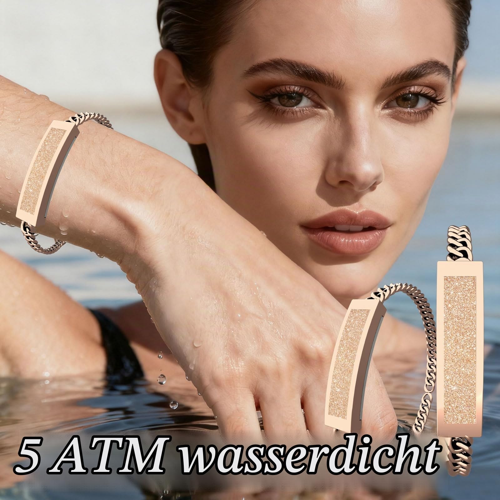 findtime Damen Smart Armkette Fitness Tracker Aktivitätstracker IP68 Wasserdicht Smartband Schmal Schrittzähler Schlaftracker Kalorienzähler Herzfrequenzmesser Dünn Kuba-Kette Design Gold