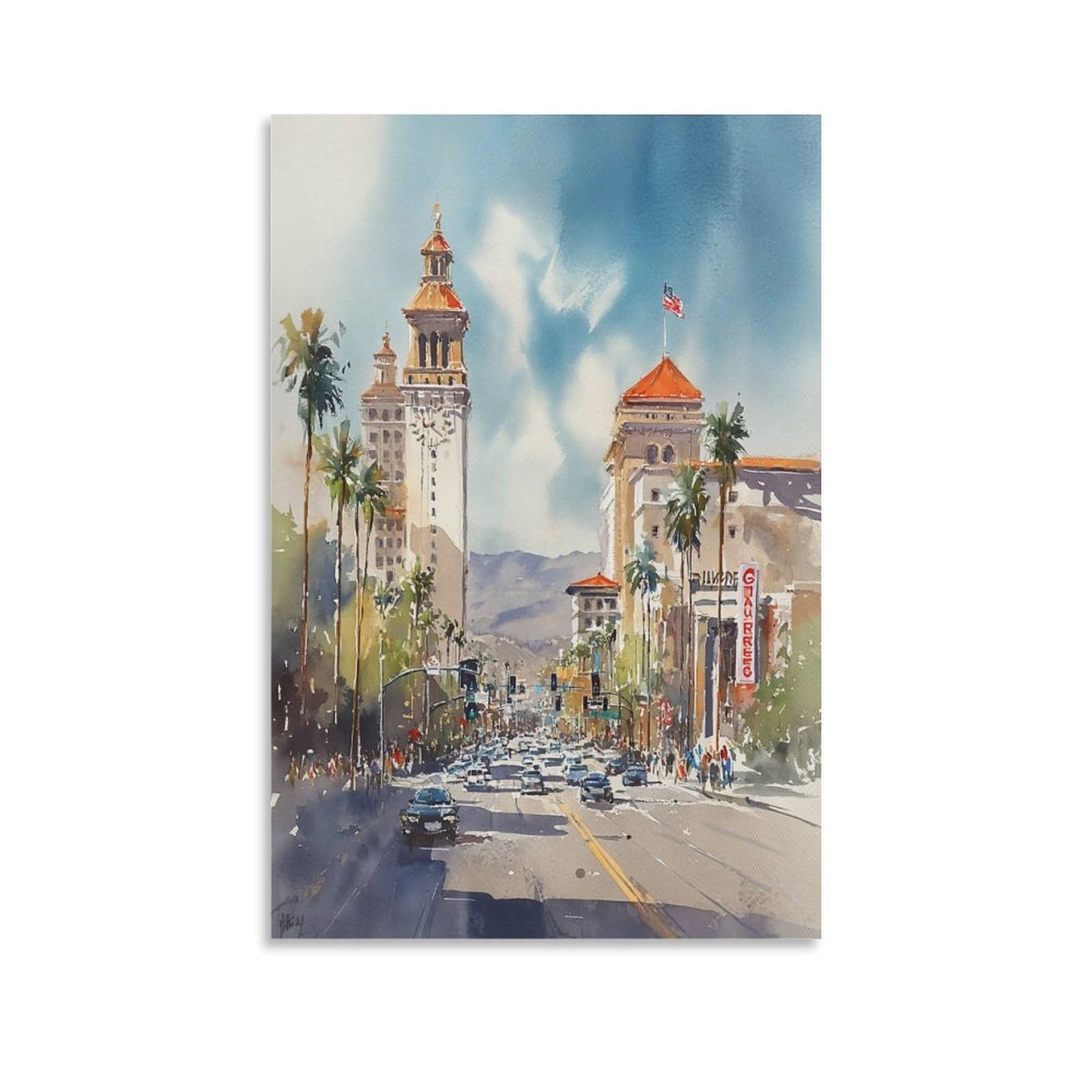 XWYMXZ Las Vegas Watercolor Painting 20x30inch(50x75cm) Vintage Travel Poster Watercolor Canvas Art