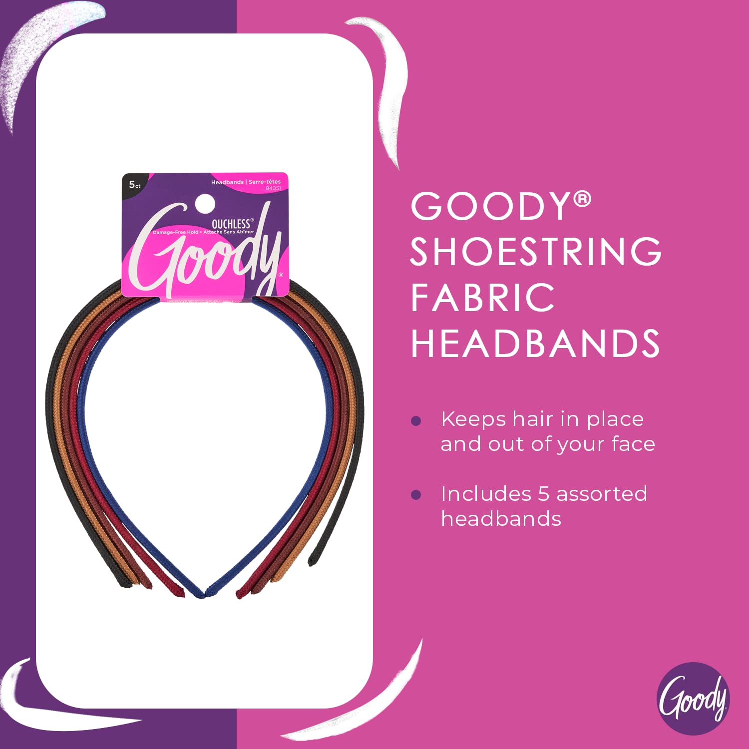 Goody Ouchless Classic Headband - 5 Count, Assorted Colors - For All Hair Types - Beautiful Design for Instant Style - Pain-Free Hair Accessories for Women, Men, Boys, and Girls : Fashion Headbands : Beauty & Personal Care