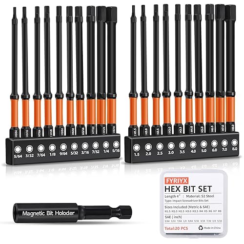 20-Piece 4" Long Hex Bit Set – Metric & SAE