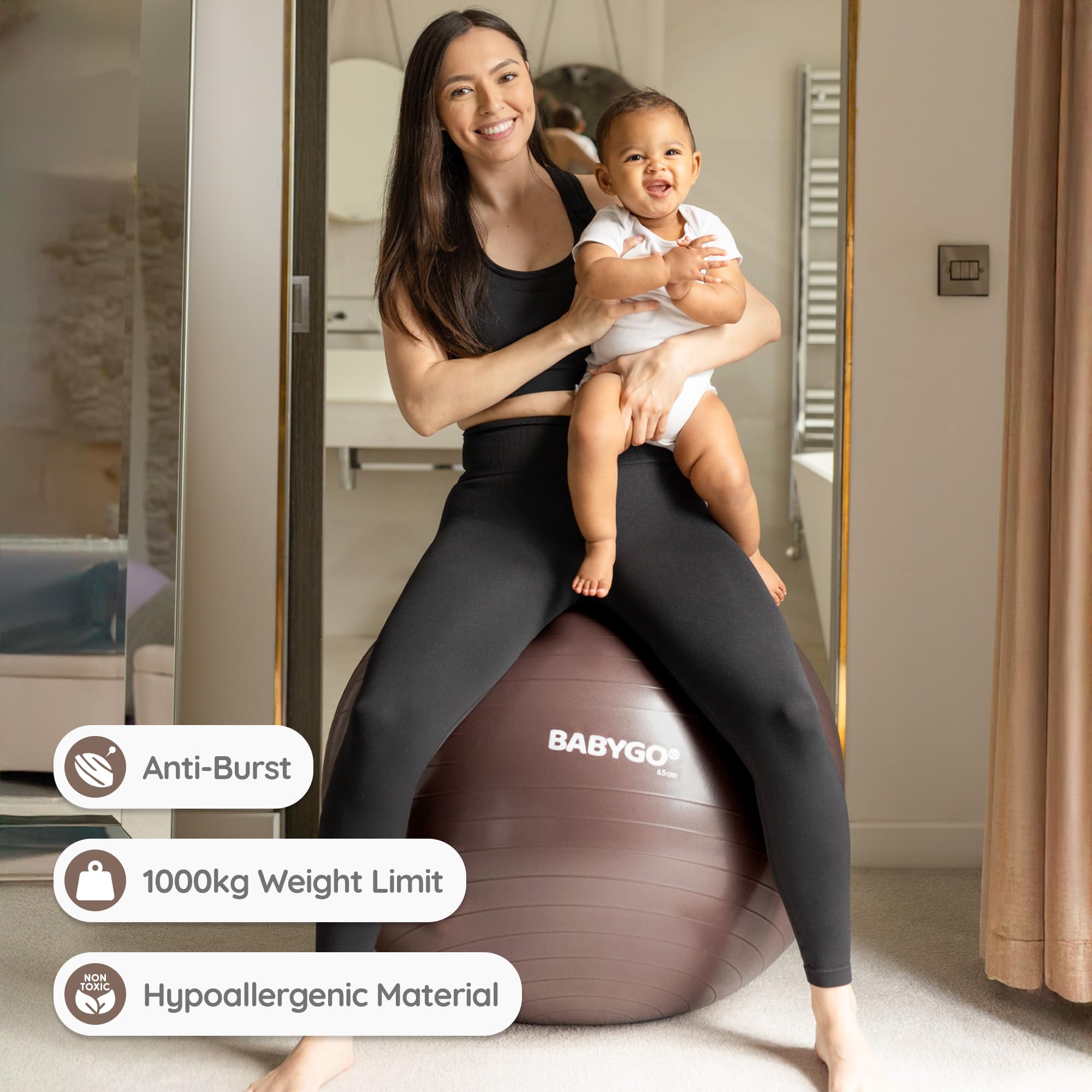 BABYGO Geburtsball – Schwangerschafts-, Yoga-Arbeits- und Übungsball und Buch-Set, Trimester-Zielgruppe, Schwangerschaftsphysio, Geburts- und Genesungsplan inklusive, Anti-Burst, umweltfreundlich