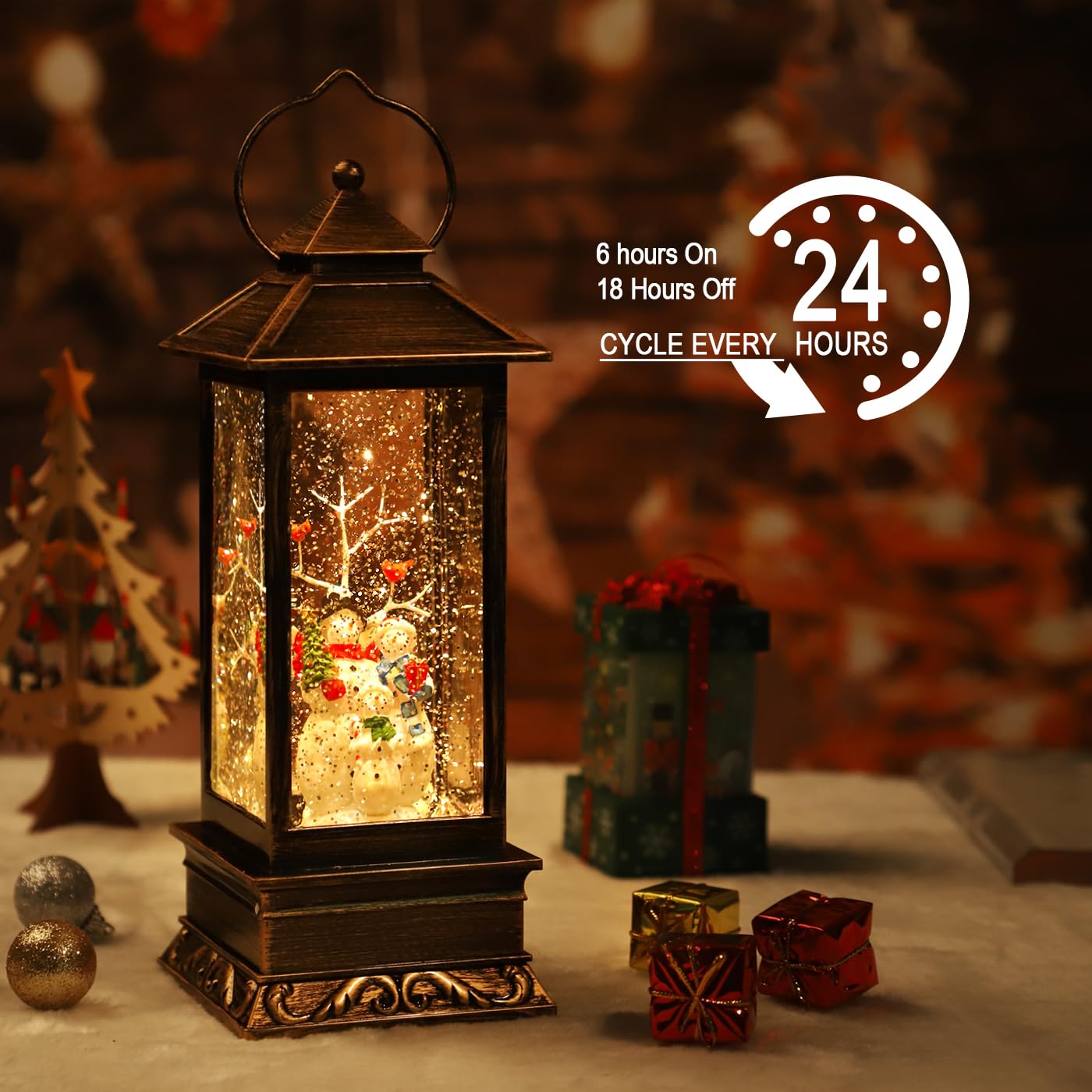 GYMISS - Bola de nieve con luz y luz para cantar, funciona con pilas, iluminada, para Navidad, con purpurina, iglesia cristiana