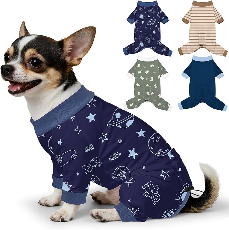 Pijama para Cães Bienbee com Ajuste nas Costas e Tecido Elástico, Pacote com 4, Tamanho S