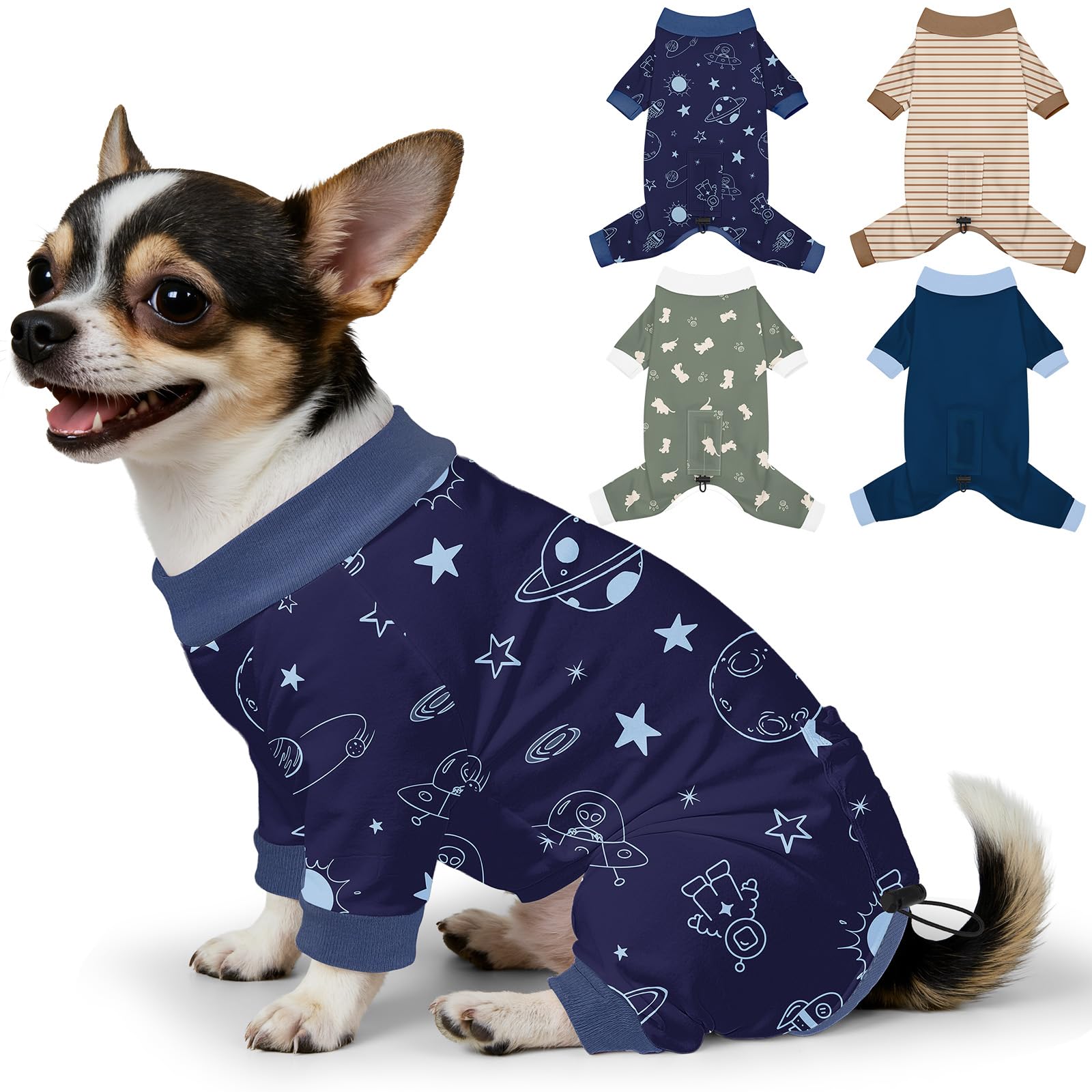 Bienbee Dog Pajamas, 4 Pack Adjustable Onesies for Small to Large Dogs S