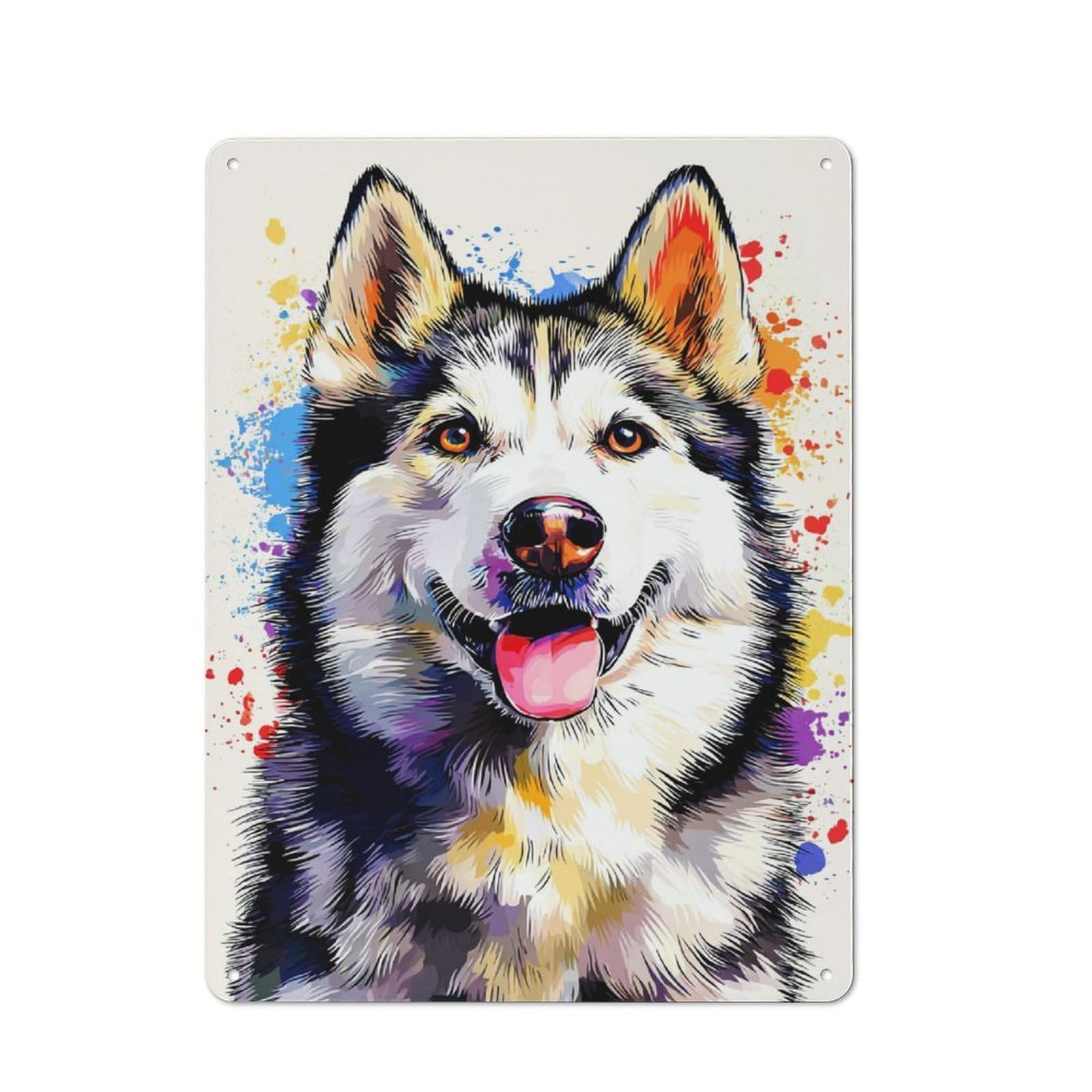 Colorful Siberian Husky Portrait Classic Metal Wall Decor 40x30cm, Decorative Tin Plaque for Cafe, Pub, Workshop Or Home Bar