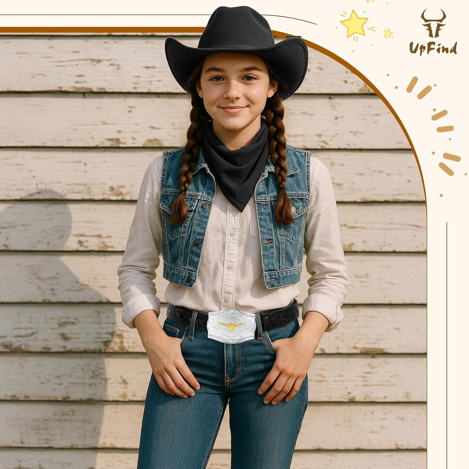 Kids Western Leather Belt for Boys Girls Youth Embossed Cowboy Belt with Silver Longhorn Buckle for Jeans 1.5" Wide - Image 4