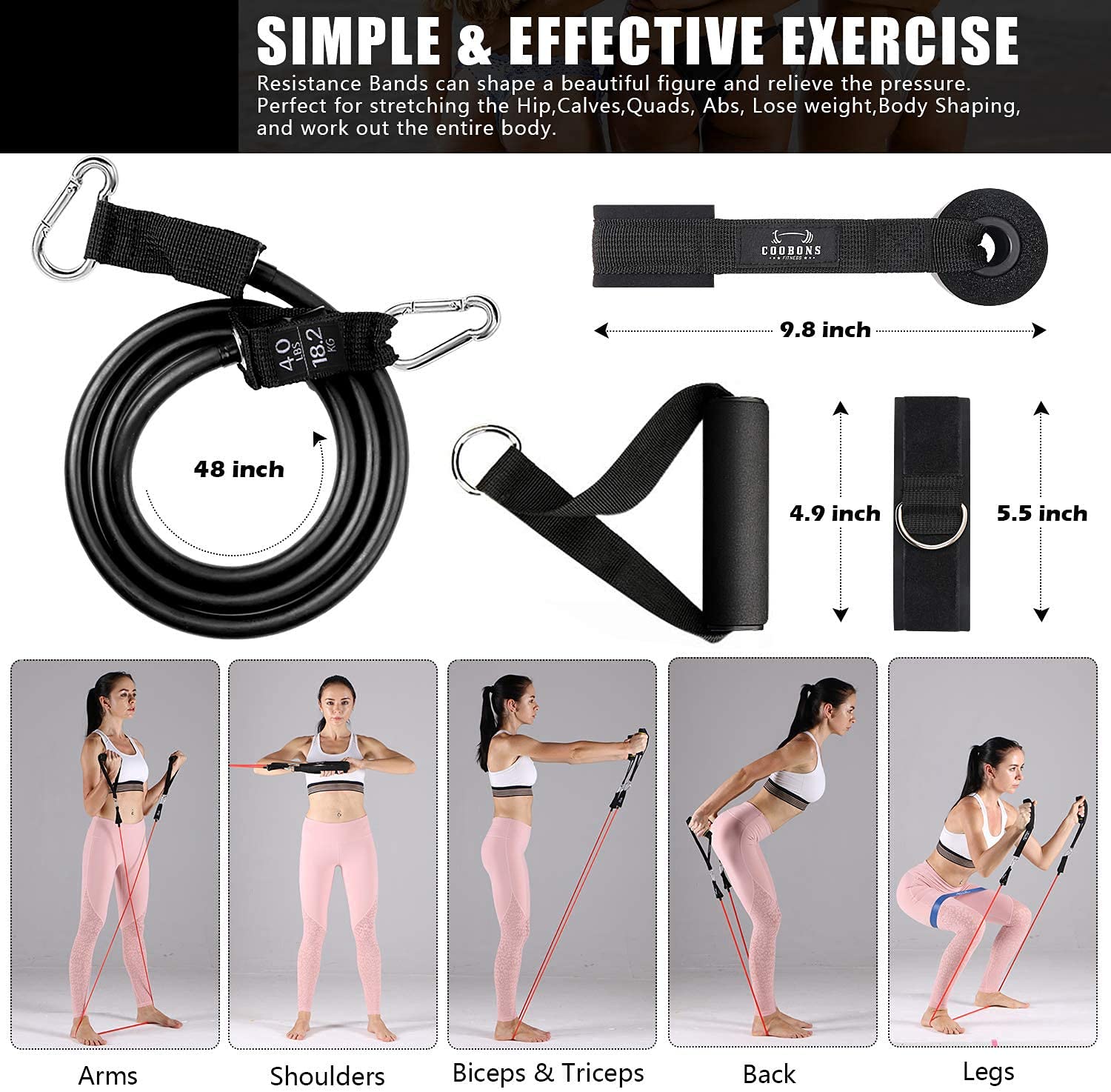 Widerstandsbänder-Set, 68 kg, für Zuhause, Fitnessstudio, Training, elastische Latexgurte für Sporttraining, Muskelverlust, Gewichtsverlust, Physiotherapie, Knöchelriemen, für drinnen und draußen
