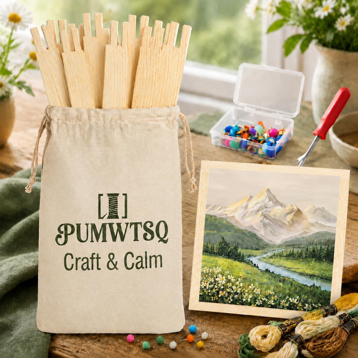 PUWMTSQ Needlepoint Stretcher Bars Set with Linen Storage Bag — 6” 8” 10” 12” 14” Modular Frame Kit, Mini Embroidery Frame for Cross Stitch & Needlework, Includes Thumb Tacks & Tack Remover