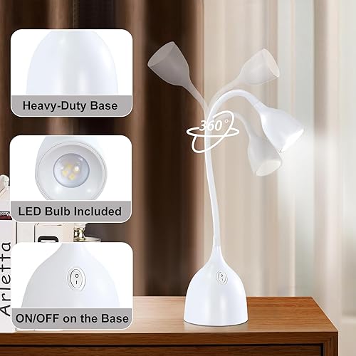 Miniatura 3 de Lámpara de escritorio para dormitorio universitario – Luz de lectura LED – Pequeña lámpara de mesa de cuello de cisne flexible ajustable – Lámpara