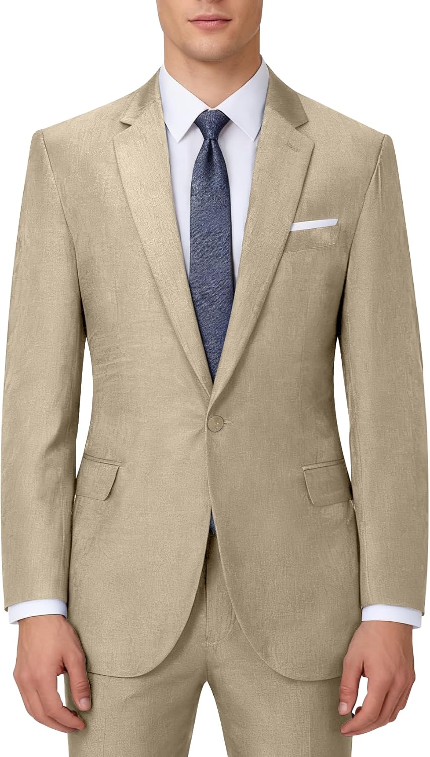 Men 2 Piece Suit Set Tencel Linen Men Suit Blazer Pants Lightweight Slim Fit Prom Tuxedo for Summer Beach Wedding