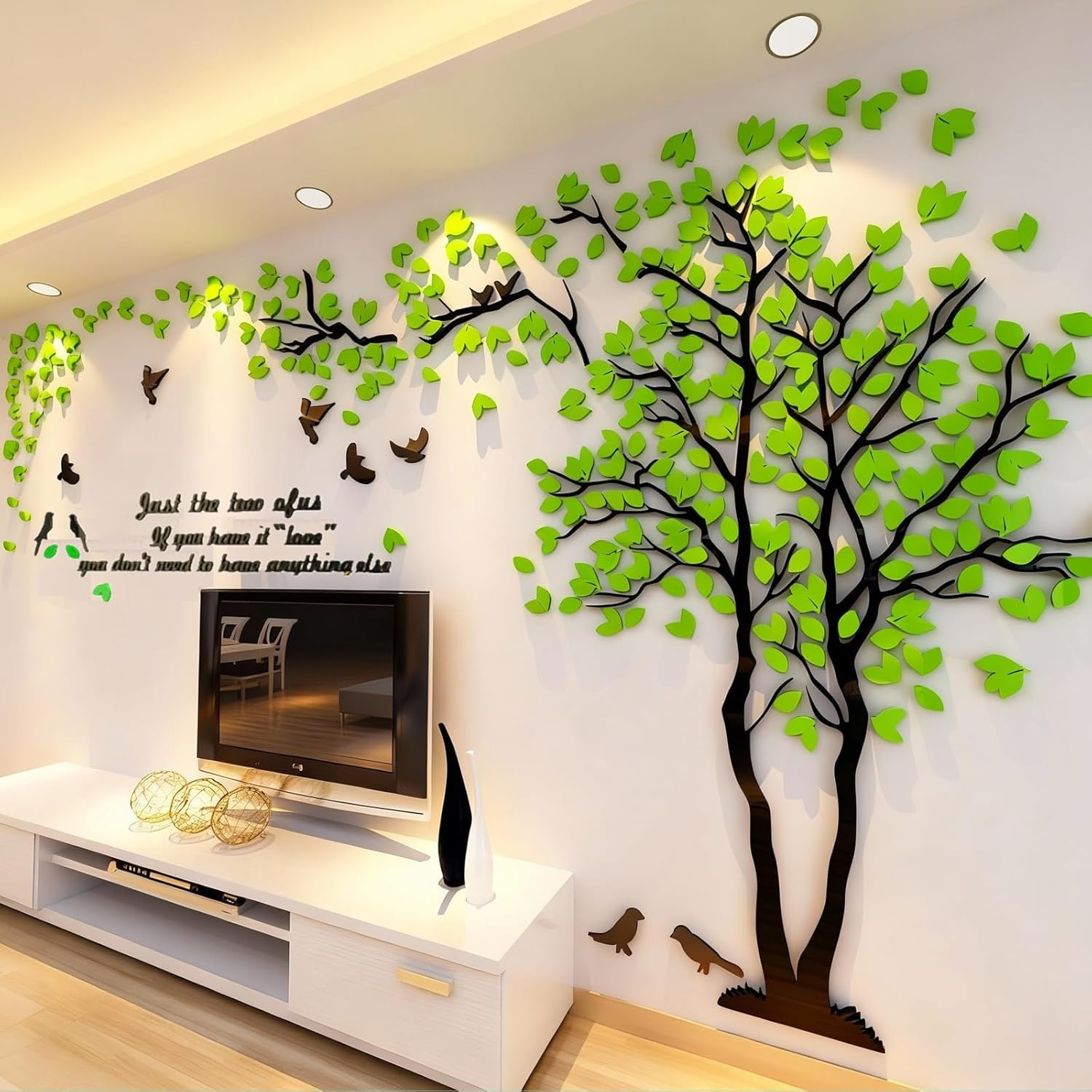 Family Tree Wall Decor Decals - DIY 3D Tree of Life Wall Art Large Decal Stickers Silver Decor Living Room Mural for Bedroom Hallway Home TV Background (Green Right,L-118X60in)