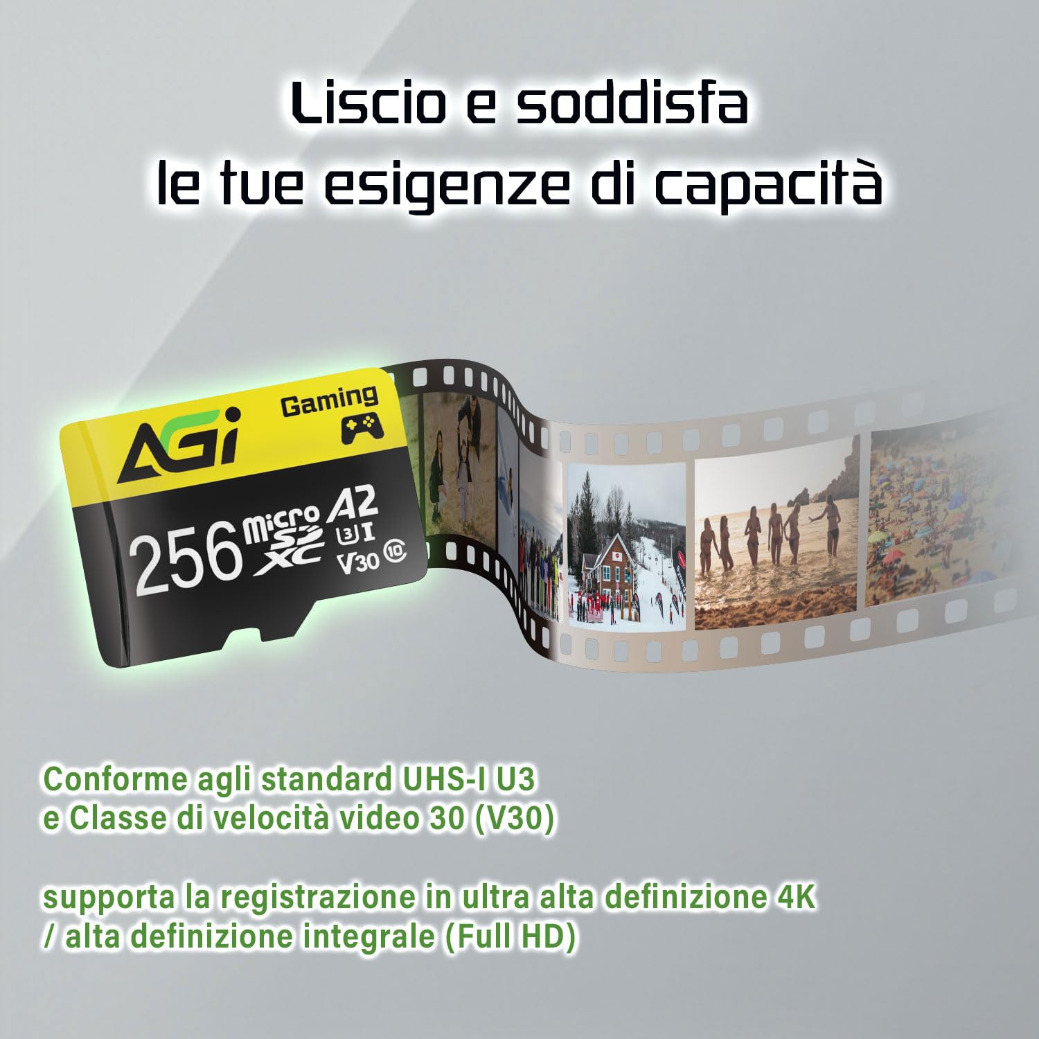 AGI TF138 256GB Scheda Micro SD con Adattatore SD Card MicroSDXC | Specifiche professionali A2, U3, V30. Velocità di lettura 98 MB/s per drone, dashcam, fotocamera e console Switch