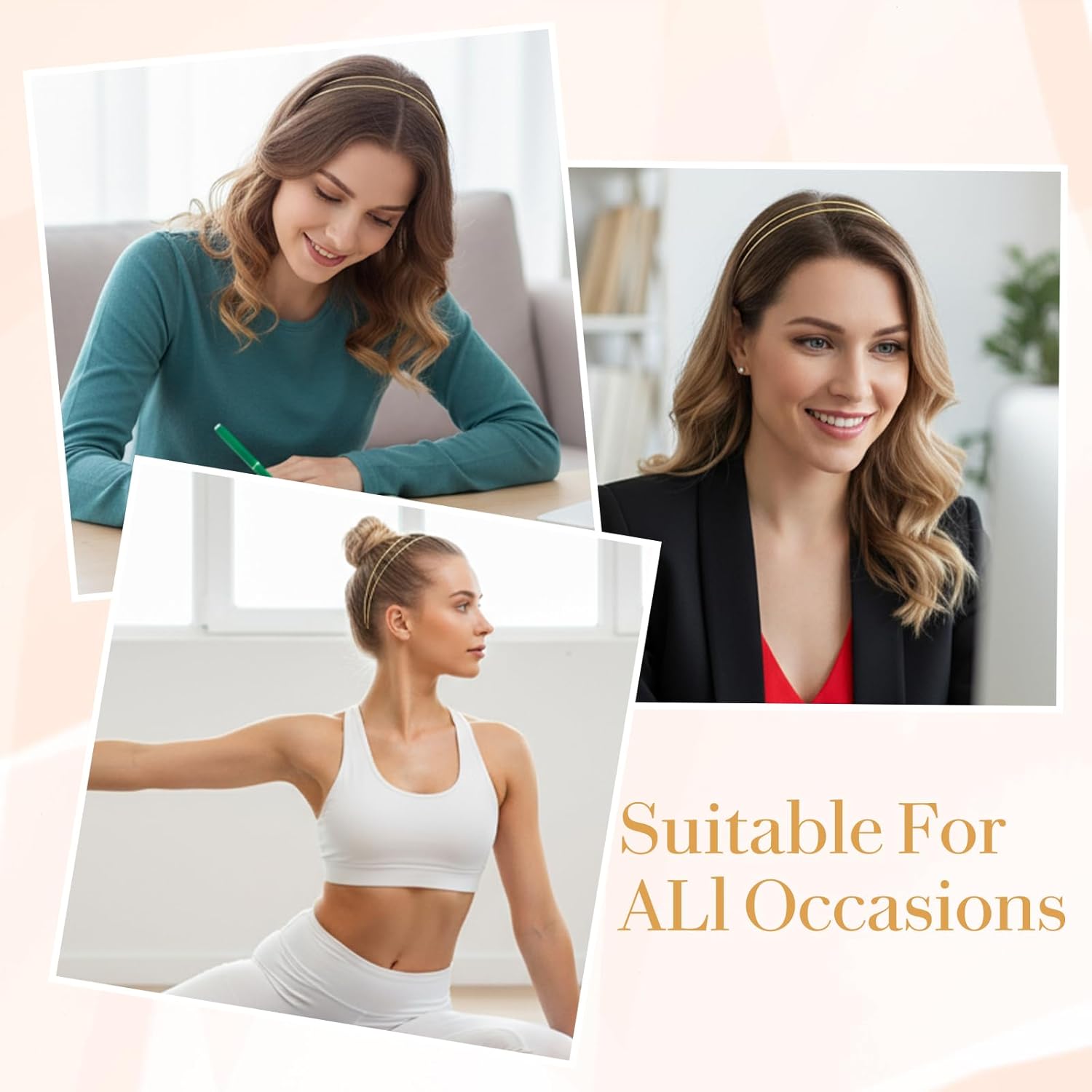 3PCS Metal Headband, Double Layer Headband for Women Silver Gold Rose Gold Thin Hair Band Simple Metal Headbands Elastic GoldHeadband Elegant Hairs Accessories for Women Girl All Hairstyle - Image 4