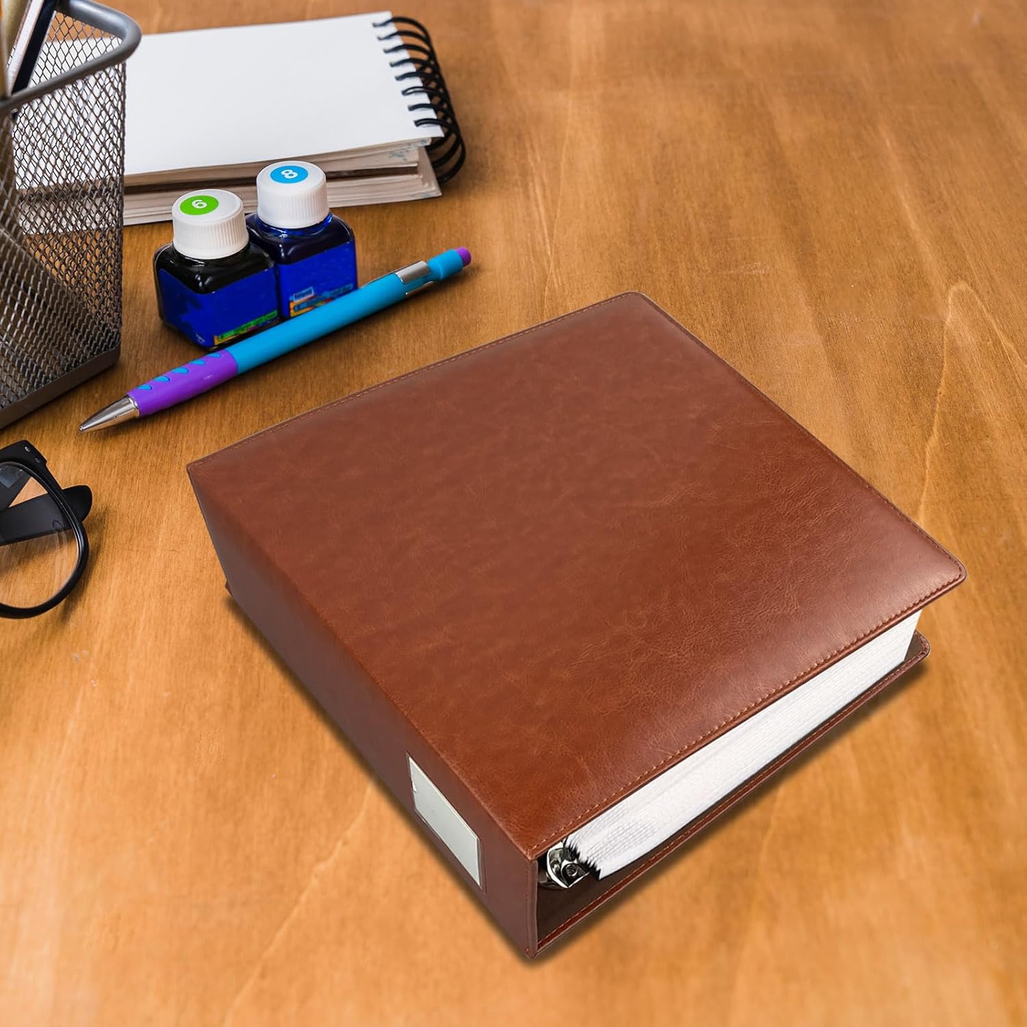 2 Pack 4 Inch Theater Program Binder, PU Leather 4" Wide Playbill Holder, 40 Pages D‑Ring Album for Broadway Musical Memorabilia Storage Organizer (Brown)