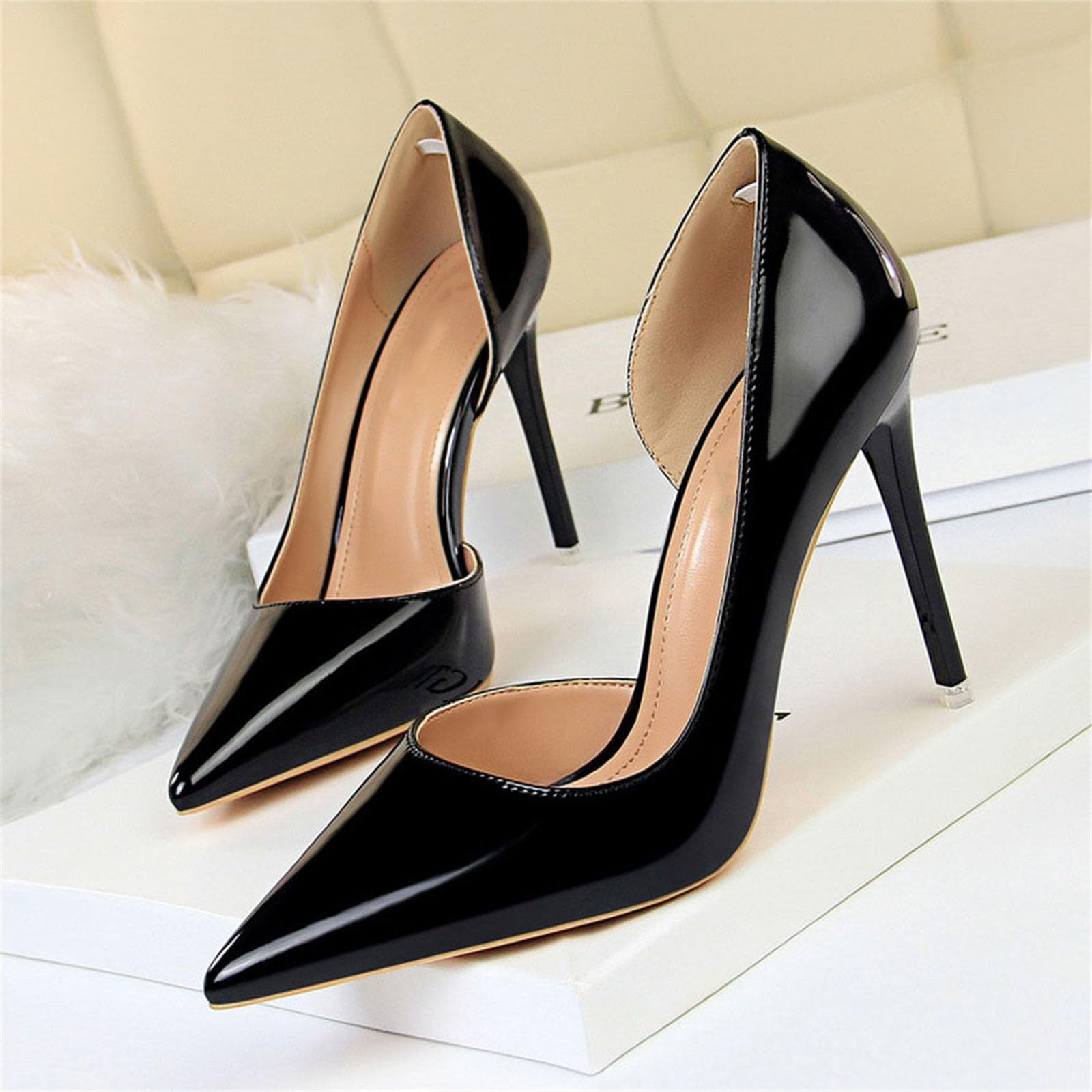 Damen High Heels Spitze Stiletto Pumps, Absatzschuhe Bequeme Elegante | Brautschuhe, Sexy Lackleder Kleid Schuhe Zum Hineinschlüpfen, Einfarbig Abendschuhe Hochzeitsschuhe Für Hochzeit Party