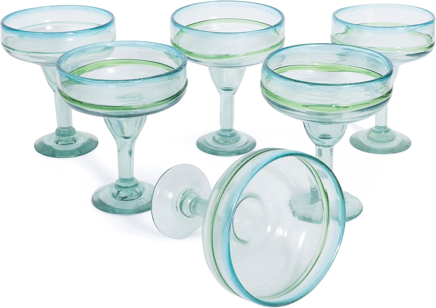 MyCajita Mexican Glassware, Aqua Rims 16oz Margarita
