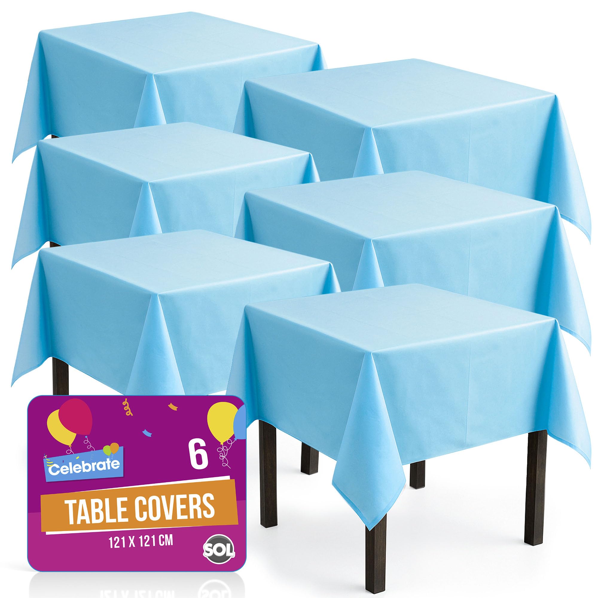 Sol Boys Blue 6Pk Table Cloths | Disposable Plastic Cover, Heavy Duty Spill Protection For ' Birthdays, Christenings, Communion, Gender Reveal, Weddings & Charity Events