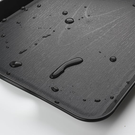 Black Serving Trays with Handles, 16 x 11 inch Rectangular Non Skid Multi-Purpose Plastic OttomanTray for Restaurant, Parties, Coffee Table, Kitchen