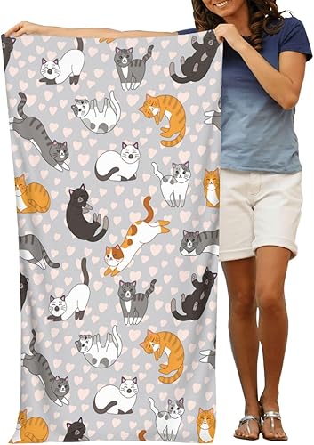 Miniatura 9 de VOOHDDY Toalla de playa con diseño de gato lindo gatito, microfibra suave y absorbente, de secado rápido, toallas de baño de gran tamaño para baño,