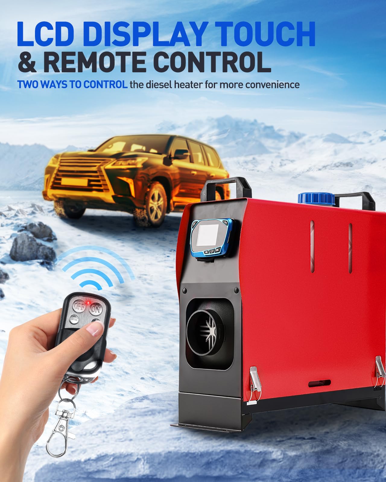 Calentador de Aire diésel de un Solo Orificio, Todo en uno, de 12 V y 5 kW, con Pantalla LCD Inteligente para Garaje, caravanas, autocaravanas, Camiones, remolques y Barcos (Rojo).