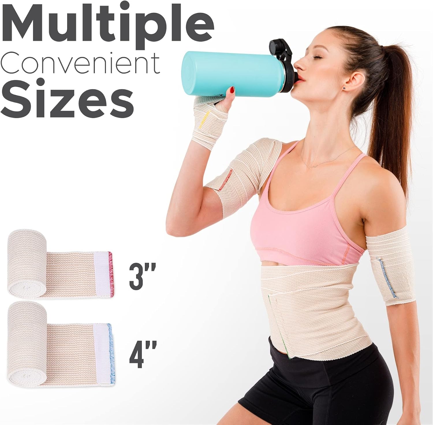 GT Soft | Latex Free | Organic USA Cotton Elastic Bandage | Set of Two 4 inch & Two 3 inch Wraps | Washable Reusable (Hook & Loop Closure Both Ends, Beige) : Health & Household