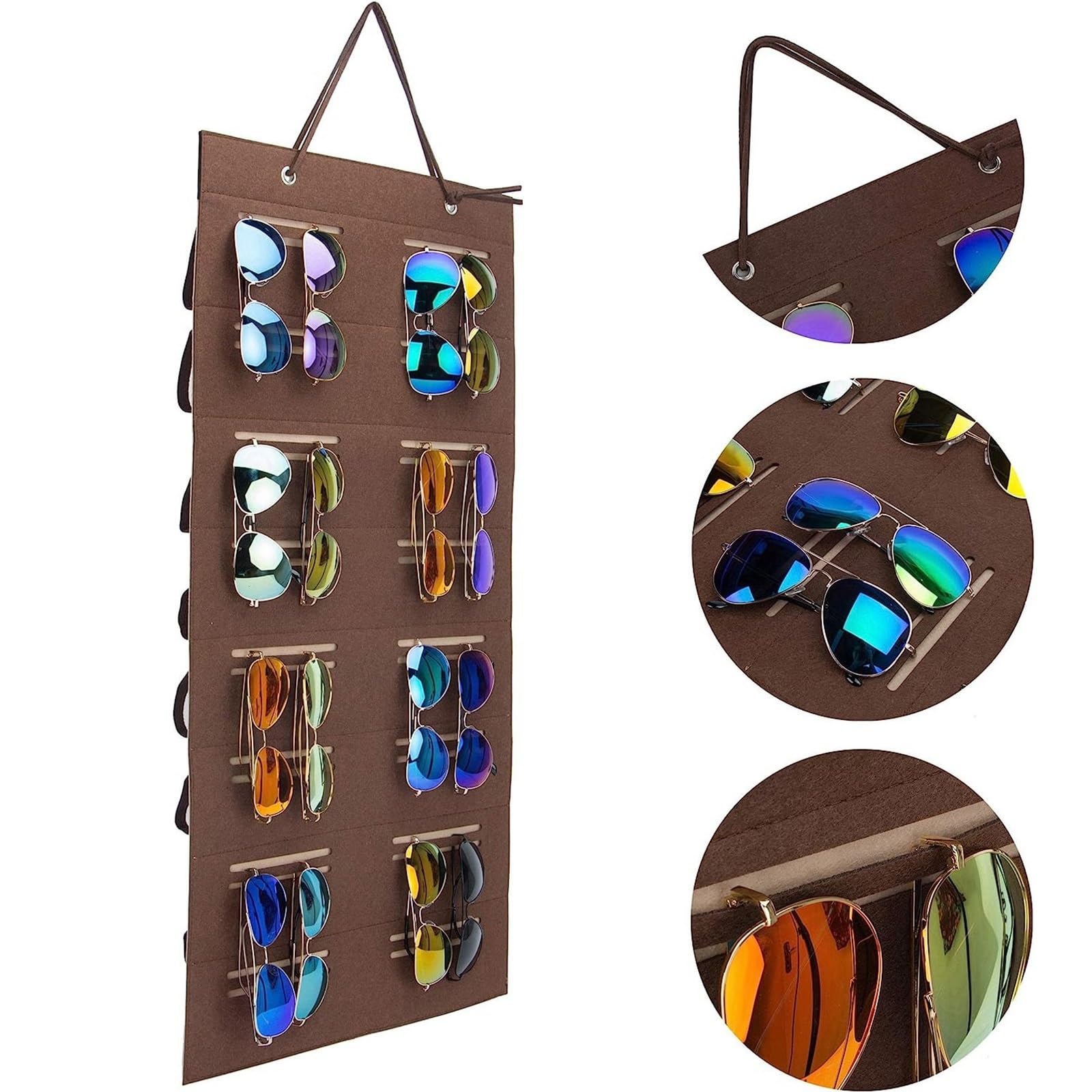 Occhiali Espositore Organizer Portaocchiali da Sole Bifacciale da Appendere, Tasca da Parete Sunglasses(Beige+Brown)