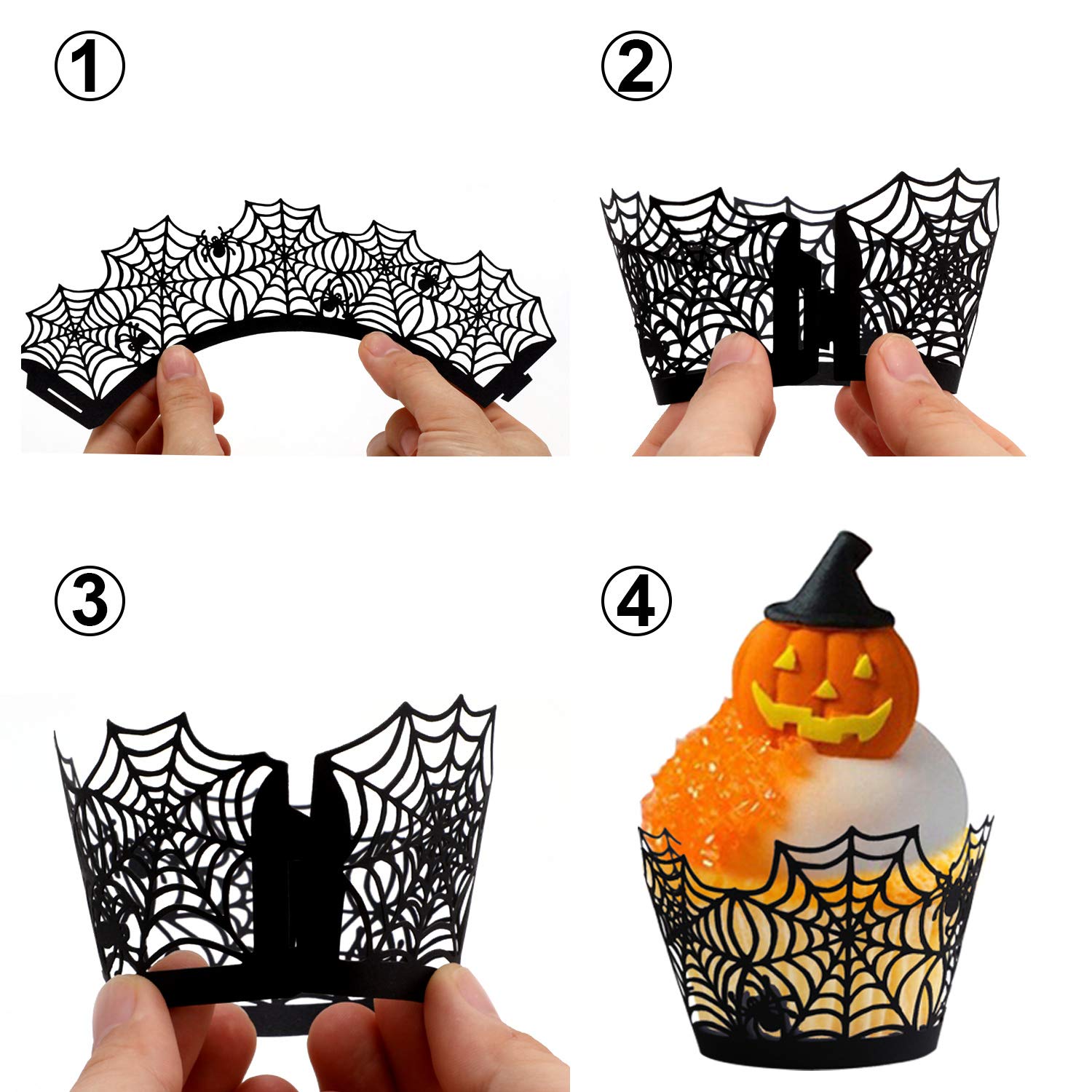 HOWAF Halloween Cupcake Wrapper Set – 36 Stück, 9 Designs (Fledermaus, Geister, Kürbis…)