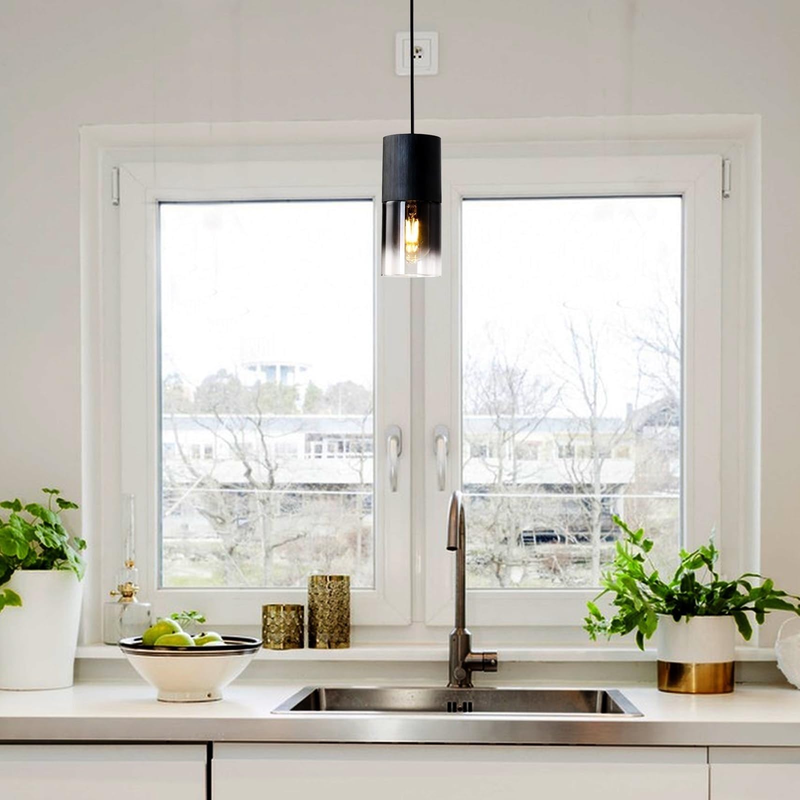 2x Industrie Glas Hängelampe mit Batterie,Ohne Stromanschluss Hängelampen mit batteriebetrieben,Fernbedienung Pendelleuchte für Kücheninsel,Wiederaufladbar Pendellampe