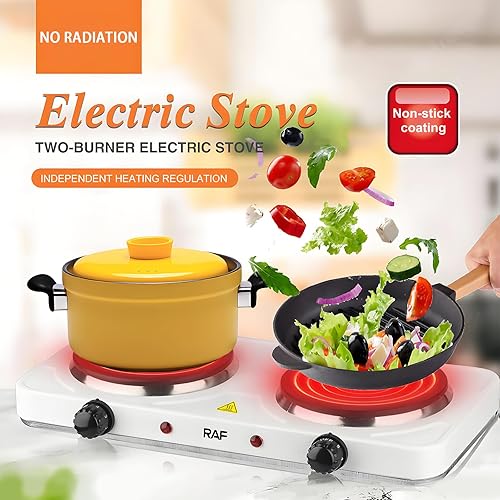 Miniatura 5 de Placa calefactora doble, estufa eléctrica doble de encimera, multifuncional y portátil, 2000 W de alta potencia, calentamiento rápido y uniforme,
