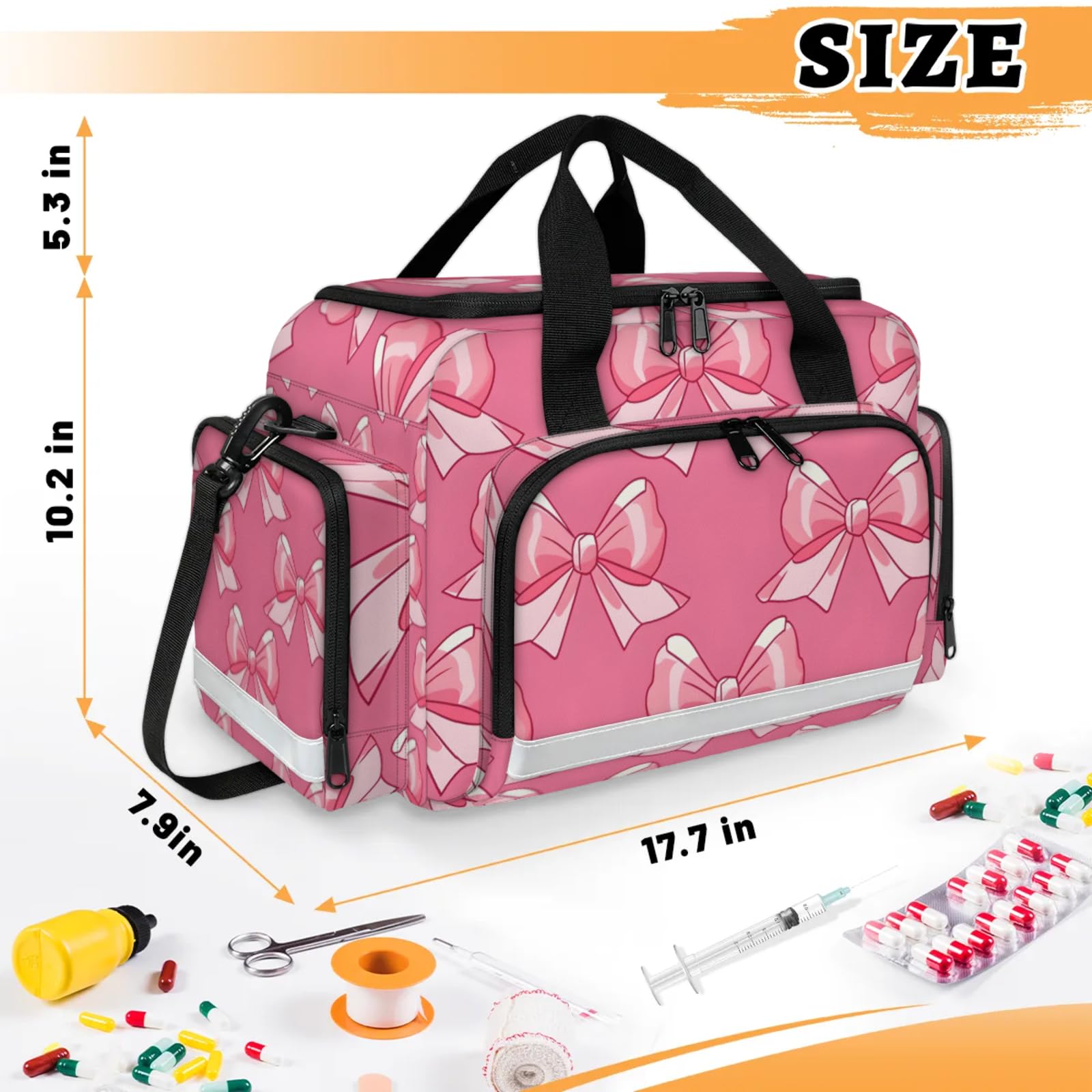 GzLeyigou First Aid Bags Empty, Pink Bow Emergency Bag First Aid Kit Multiple Compartment Kit Carrier On Call Trauma Bag For Paramedics Emergency Medical Supplies Kit