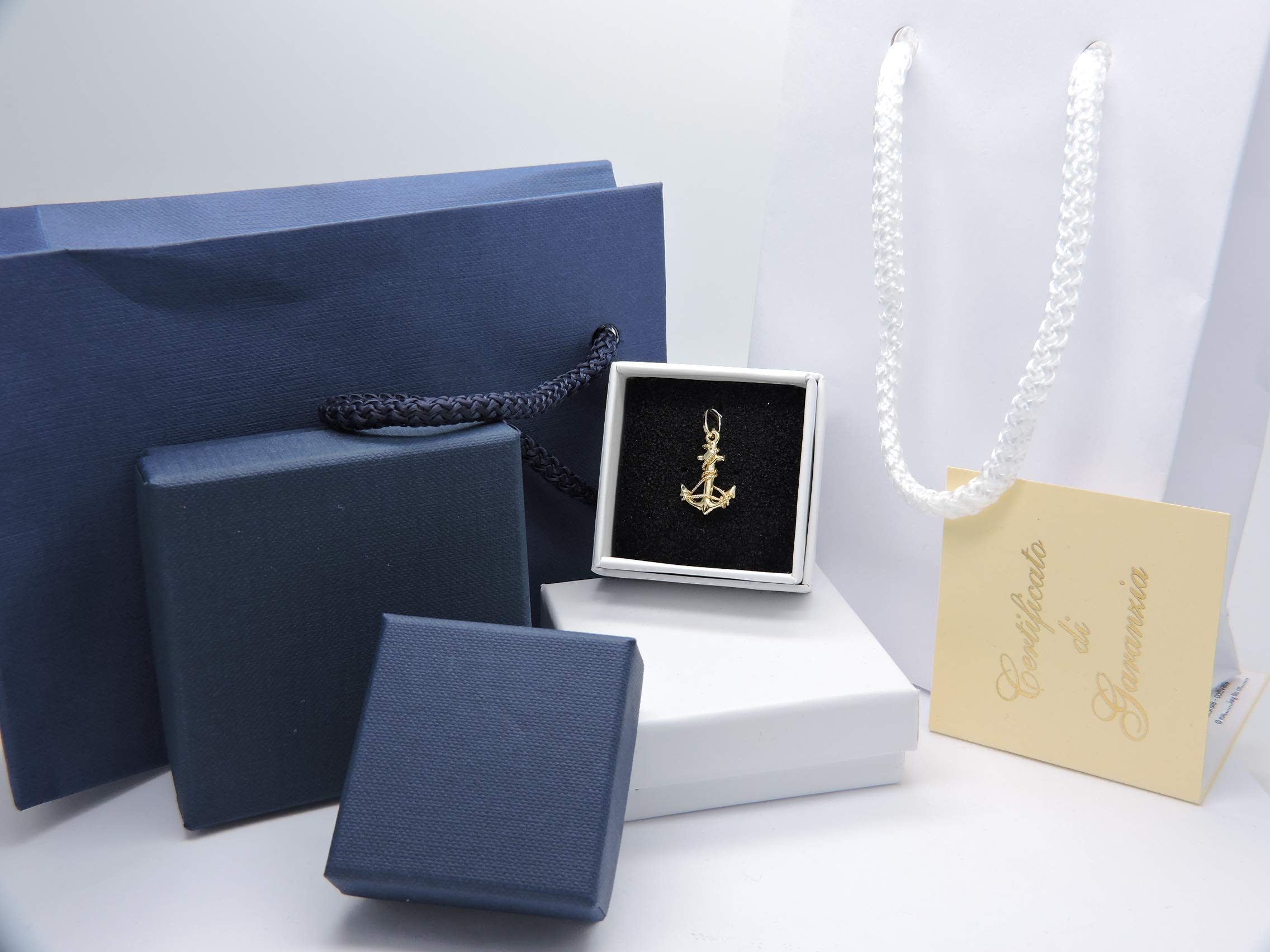 Ciondolo Oro Giallo 18kt (750) Pendente Ancora Filo Corda Uomo Donna Bambini