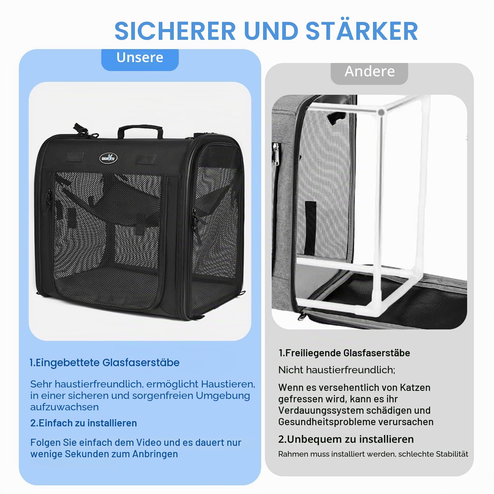 Wakytu Faltbare Katzen Transportbox groß 89x35x43cm für 2 Katzen, 2-in-1 Haustiertragetasche und Autositz Sicher und belüftet für Auto Reise Tierarzt geeignet für kleine Hunde und Katzen