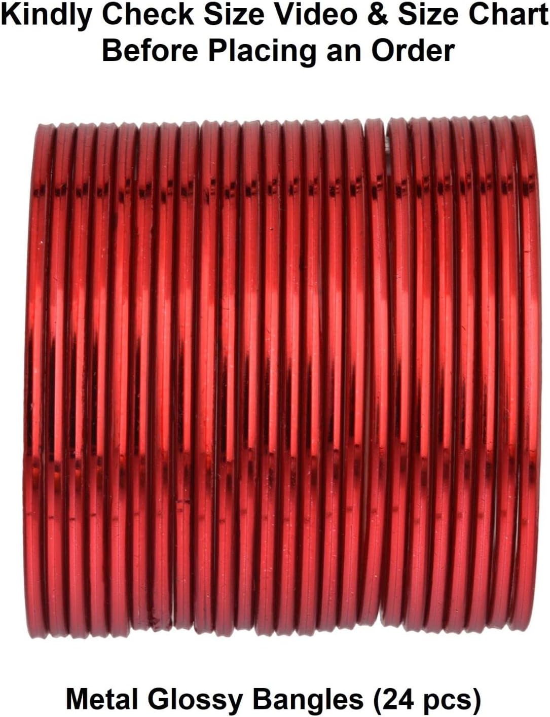 Efulgenz Indian Wedding Bangles Set Glossy Red Bangles Bollywood Plain Metal Bangle Bracelets Bridal Bangle Set for Women (24 Pcs) Size 2.6 - Image 5